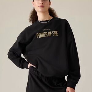 ATHLETA Power of She Crew Sweatshirt Size XS black and gold athletic gym workout